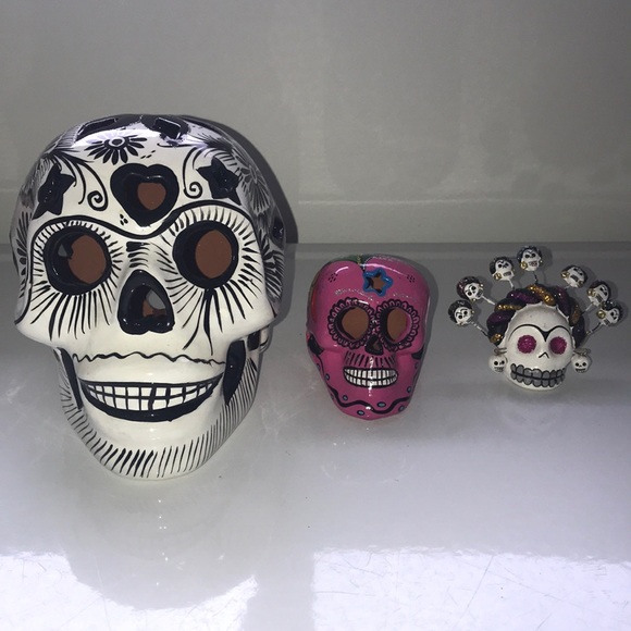 Set of 3 sugar skulls from Mexico